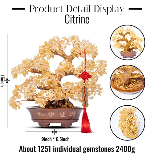 Natural Large Citrine Tree,14"Feng Shui Money Tree(1251 Gemstone Count)Citrine Crystal Tree for Abundance Prosperity Success Fortune Decoration Tree Bonsai for Home & Office Good Luck Wealth - color: Citrine