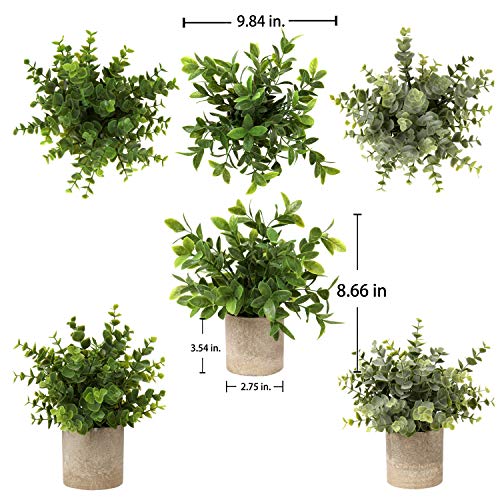 Briful Artificial Potted Plants Set of 3 Small Faux Plant Eucalyptus Mini Fake Plant Decor for Home Table Office Room Desk Bathroom Shelf Kitchen Rustic Farmhouse Mantel Decoration - color: 6-green