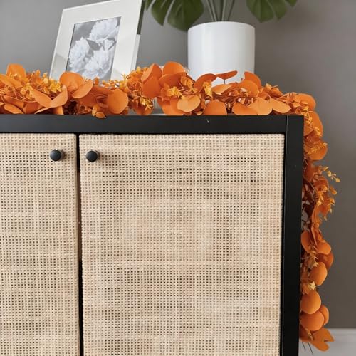 CQURE 3Pcs Eucalyptus Garland,Artificial Eucalyptus Leaves Table Greenery Garland Wreath Vines for Wedding Party Table Fireplace Bedroom Wall Room Decor - size: 17.7 Ft-Orange