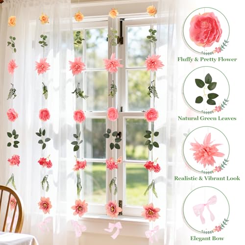 Livole 6Pcs 36Ft Hanging Flower Garland with Bow Wildflower Garlands Backdrop Silk Artificial Fake Floral Vines for Wedding Bridal Party Birthday Arch Wall Home Garden Decor(Pink) - color: Pink, size: 6Pcs