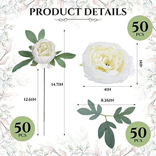 Zeyune 50pcs Artificial Peonies Flowers 4'' Fake Peonies DIY Craft Silk Flower Bulk for Home Wedding Bridal Bouquet Birthday Dining Room Table Centerpieces Backdrop Party Decor(White) - color: White