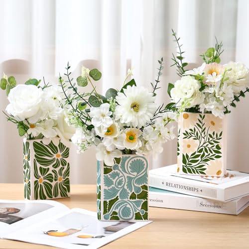 Honeydak 3 Set 5.9 Inch Book Shaped Vase Ready to Paint Your Own Ceramic Book Flowers Vase Ceramics to Paint DIY Unpainted Paintable Kit Crafts with Acrylic Brush Palette for Adults