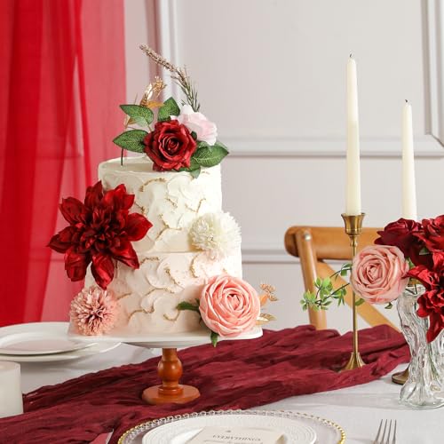 Garisey Artificial Flowers Combo, Mix Silk Flowers Roses, Peonies, Dahlias with Stems for DIY Wedding Bridal Bouquets, Baby Shower, Table Centerpieces, Home Decor, Fake Floral Arrangements-Red&Pink - color: Red&pink