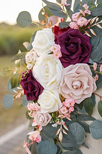 Ponatia Wedding Arch Flowers (Pack of 2), Artificial Burgundy & Nude & Ivory Wedding Flowers for Welcome Signs and Ceremony Reception - color: Burgundy & Nude & Ivory