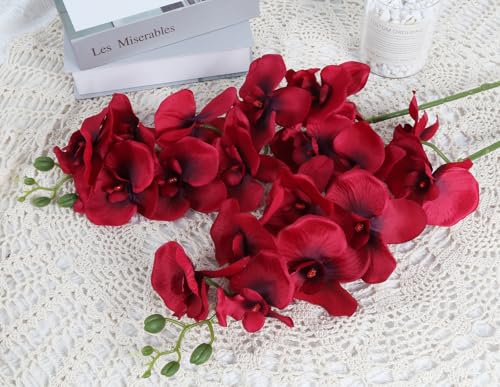 Red Orchids Artificial Flowers 6PCS Silk Orchids 35" Faux Orchid Stems Artificial Orchids That Look Real for Wedding Home Table Centerpieces Decor(Red) - color: Red