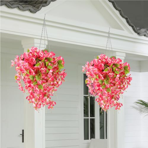 XunYee 8 Pcs Artificial Hibiscus Flowers for Outdoors Spring Summer Decor Fake Hanging Flowers Plants Uv-Resistant Faux Hibiscus Flower for Outside Porch Patio Front Door (Pink) - color: Pink