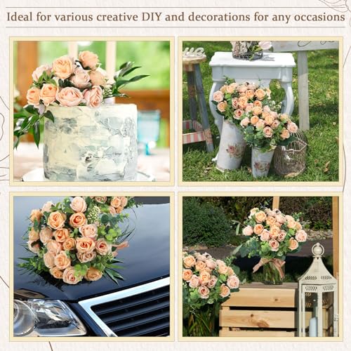 Zeyune 8 Pack 12 Inch Wedding Bouquets for Bride Bridesmaid Red Artificial Rose Bouquet Fake Silk Roses Flowers Bunches Bulk for Home Office Garden Parties(Champagne) - color: Champagne