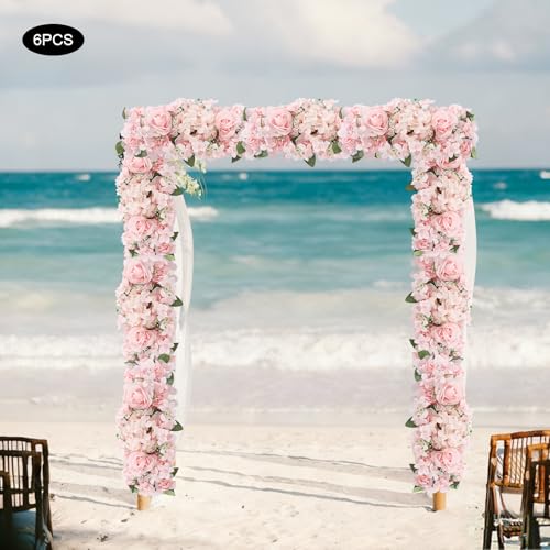 Wedding Arch Artificial Flowers Panels, 6pcs Silk Rose Floral Wall Backdrop, 13.8 x 13.8in Artificial Flowers Garland for Wedding Party Table Decoration, White (Pink, 6 Pcs) - color: Pink, size: 6 Pcs