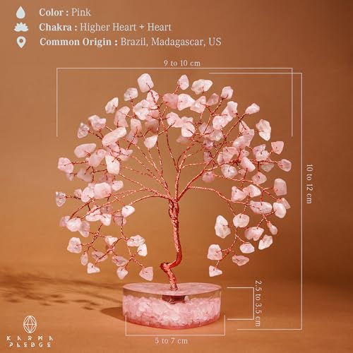 Rose Quartz Crystal Tree of Life Birthday Gifts for Women, Girls Friends, Handmade Chakra Healing Crystals Tree for Home Office Decor, Positivity, Good Luck, Money, Unique Gifts for Her Mom, Sister - color: Orgone Heart Base Rose Quartz Crystal Tree