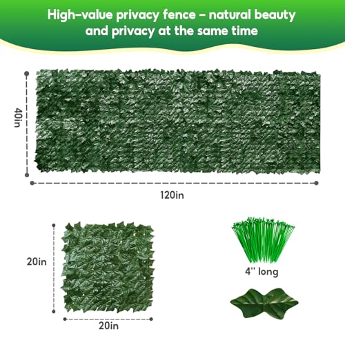 Artificial Ivy Privacy Fence Screen, 120x40 inch Artificial Hedge Grass Wall，Faux Ivy Fence Privacy Screen，Decoration for Patio, Balcony, Garden, Backyard Indoor Outdoor Decor - color: Green Sweet Potato Leaves, size: 120x40 inch
