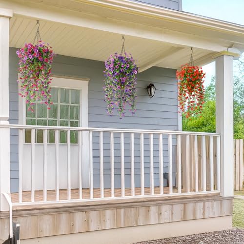 Artificial Hanging Flowers for Outdoors, 2 Pcs Fake Hanging Plants Spring Summer Decor, UV Resistant No Fade Faux Silk Daisy Flower for Planters Front Door Porch Patio Yard Garden(Double Purple) - color: Double Purple