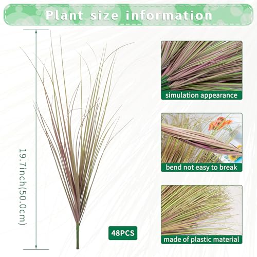 48Pcs Artificial Grass Plants, Faux Shrubs Wheat Grass, Artificial Tall Grass Fake Plants for Outdoor Decor,Artificial Greenery Stems Weed for Room Indoor Home Decor（Light Purple） - color: Light Purple, size: 48Pcs