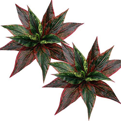 CATTREE Fake Plants Artificial Plant Outdoor Shrubs Faux Grass Plastic Leaves Greenery Bushes Home Garden Wedding Party Decorations Indoor Office Yard UV Resistant Planter Filler Red 2 Pack - color: Magnolia Grass-red-2 Pack