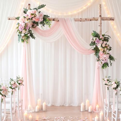Canlierr Wedding Arch Flowers Kit Pack of 4 Include 2 Pcs Artificial Flower Arrangement and 2 Pcs Chiffon Draping Fabric for Wedding Decor Backdrop Ceremony Bridal Shower Banquet Party(Pink) - color: Pink