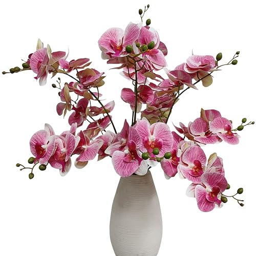 ATFL 10 Pack Pink Orchid Artificial Flowers Real Touch, 27'' Artificial Fake Faux Silk Orchid Stem Bouquets for Wedding Party Home Garden Decor,Orquideas Artificiales para Decora (excluding the vase) - color: Pink