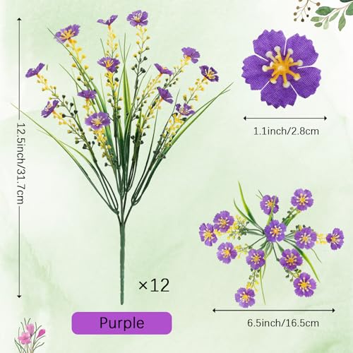 MACTING Artificial Flowers for Outdoors 12 Bundles UV Resistant Fake Flowers No Fade Faux Outdoor Plants for Indoor Outside Planters Garden Porch Yard Window Home Summer Decorations,Purple - color: Purple, size: 12PCS