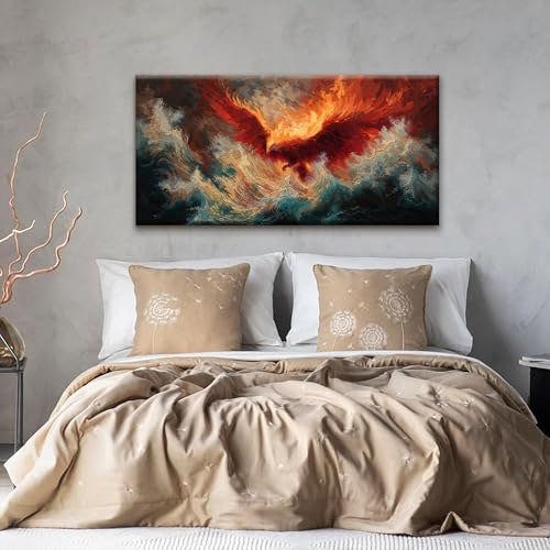 Abstract Wall Art Decor Red Retro Fire Phoenix Modern Artwork For Walls Ready To Hang Room Wall Decor For Bedroom Living Room Kitchen Office Canvas Prints 20x40 Inch - color: Red, size: 40"L x 20"W