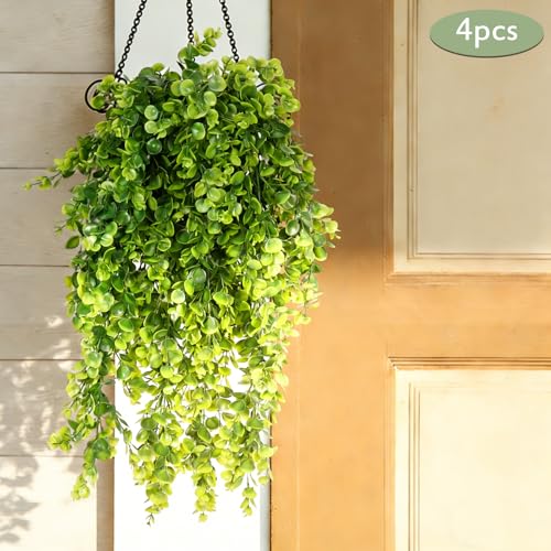 RECUTMS 4Pcs 29.9 Inches Fake Hanging Eucalyptus Plants UV Resistant Plastic Artificial Greenery Ivy Garlands for Indoor Outdoor Home Room Garden Bookshelf Patio Porch Farmhouse Wedding Balcony Decor - color: Green