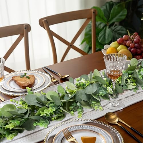 MAKHOT 5.9FT Eucalyptus Garland, Artificial Greenery Garland Flower, Green Garland Wreath Vines Decorations, Fake Silver Dollar Eucalyptus Leaves Vines for Table Home Wedding Mantle Party Decor - color: Green-1pcs