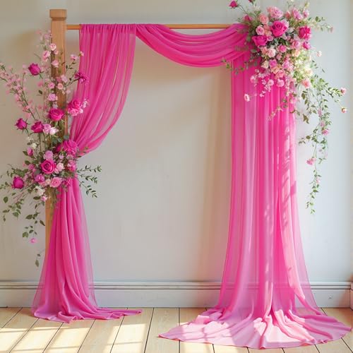 Wedding Arch Draping Fabric, 1 Panel 18FT Hot Pink Sheer Backdrop Curtain Chiffon Fabric Drapery Voile Scarf Draping Panels for Wedding Archway Ceremony Curtain Valance Party Decoration - color: Hot Pink Drapes Curtain, size: (1 Panel )6 Yards/18ft