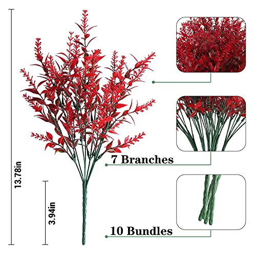 Artificial Outdoor Lavender Flowers,10 Bundles Artificial Outdoor UV Resistant Fake Flowers,Outside Plastic Faux Flower Shrubs for Indoor Outside Decorations(Red) - color: Red, size: 10 Bundles