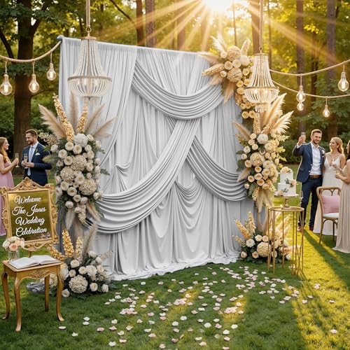 10ftx8ft Wrinkle Free Silver Backdrop Curtain for Parties, Thick Polyester Backdrop Drapes for Wedding Birthday Party Photography Background Baby Shower Decor - color: Silver, size: 10ftx8ft