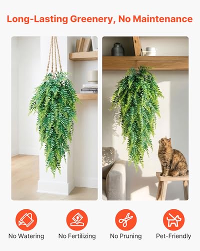 VEVOR Artificial Ferns, 12 Pcs Fake Hanging Boston Fern Bush Plant with 32 Inch Hanging Length, Plastic Faux Greenery for Indoor/Outdoor Decor, for Wall, Wedding Party, Home, Porch Garden, No Basket - size: 32 inch