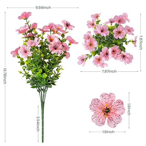 Lnoicy 20 Bundles Artificial Fake Flowers for Outdoor Faux Eucalyptus Flowers for Home Decoration,Fake Plants UV Resistant for Porch/Garden（Pink） - color: Pink