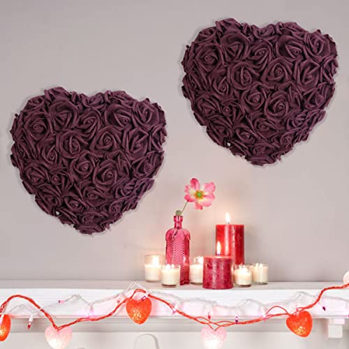IPOPU Foam Roses Artificial Flowers,100Pcs Stemless Plum Foam Fake Roses Heads 3inch Faux Flower for DIY Crafts, Wall Decorations, Wedding Centerpieces Bouquets, Bridal Shower, Party Home Decor(Plum) - color: Plum
