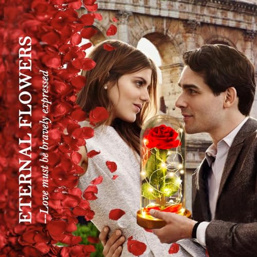 Mothers Day Flowers Roses Gifts for Mom Beauty and The Beast Rose,Red Rose in Glass Dome with 2 Lights Modes, Valentines Flower Gifts for Women Mom Wife Girlfriend on Valentines Anniversary,Birthday - color: Beauty and Beast Brown