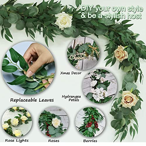4 Pack Artificial Eucalyptus Garland with Willow Leaves Each 6.5 Feet Fake Greenery Garland Vine for Table Runner Centerpiece Stairs DIY Garlands Decor - color: Green-4