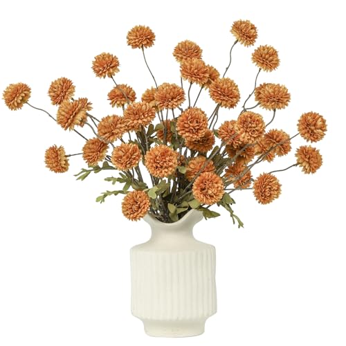 DuHouse 6pcs Artificial Flowers Faux Silk Pompon Mum,Silk Small Mini Chrysanthemum Ball with Stems for DIY Bouquets Centerpieces Vase Home Table Kitchen Decorations(Vintage Yellow) - color: Vintage Yellow, size: 6pcs