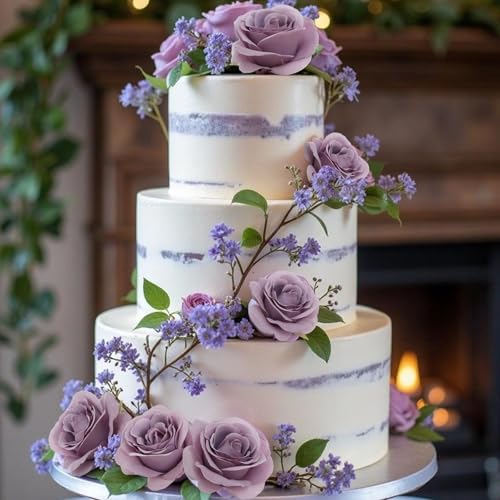 Felice Arts 12 Pack Purple Artificial Flowers with Stems Fake Flowers Bouquet Silk Roses for Wedding Table Vase Home Kitchen Party DIY Decor - color: Light Purple