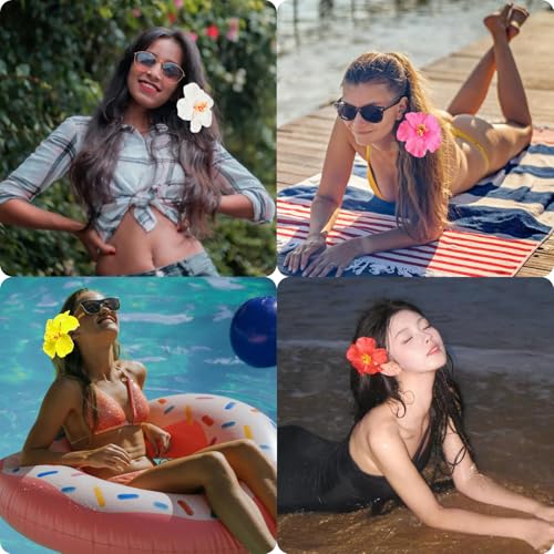6Pcs Hawaiian Flower Hair Clips for Women,Plumeria Hair Clips Hibiscus Hair Barrettes, 3.5 Inch Boho Artificial Flower Clips, Cute Hair Accessories for Women Girls Summer Vacation Beach Party - color: Hawaiian Style Color A:Orange, Pink, Red, White, Yello