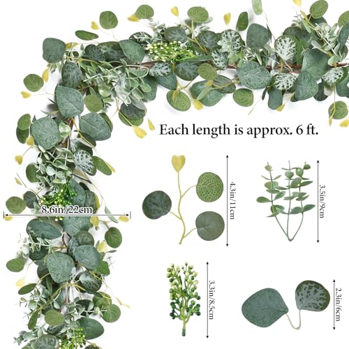 5.9FT Eucalyptus Garland,Artificial Greenery Garland with Berries,Green Spring Garland Decorations,Fake Silver Dollar Eucalyptus Leaves Wreath Garland for Table Home Mantle Wedding Decor - size: 1PCS