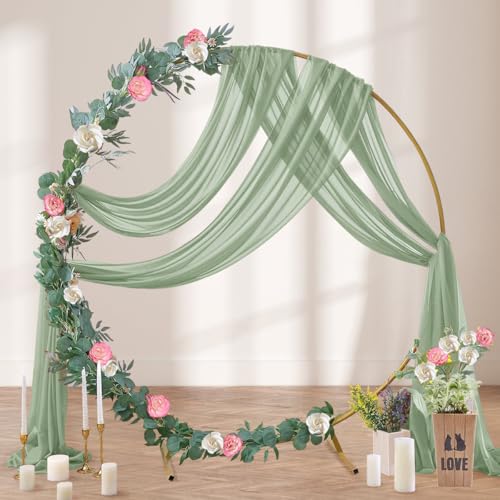 DeZerlor Wedding Arch Draping Fabric 29" x 20 FT Drapes for Backdrop Sheer Curtains for Romantic Bridal Baby Shower Decorations Ceremony Birthday Party Outdoor Events, Sage Green - color: Sage Green