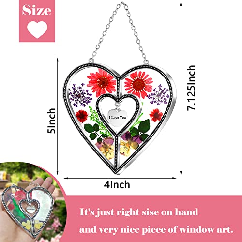 KY&BOSAM Heart Suncatcher Real Pressed Dried Flower Ornament Zinc Alloy Hanging Sun Catchers with I Love You Charm Tag Handmade Preserved Flower Window Wall Decor Sentimental for Mom - color: I Love You, size: I Love You