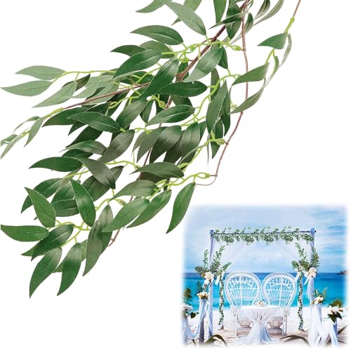 ANPHSIN Fake Vines Greenery Garland - 5 Packs Total 28ft Green Willow Leaf Vine Garland, Artificial Leaves Wall Hanging Decor for Home, Room, Wedding Arch, Centerpieces - color: 5pcs