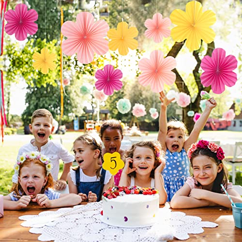 Easy Joy Paper Flowers Decorations for Wall Paper Fans Classroom Decoration Paper Floral Backdrop Decor Paper Fans Decoration Hanging Paper Fans Pink Flower Wall Decor, Set of 9 - color: Flower-1