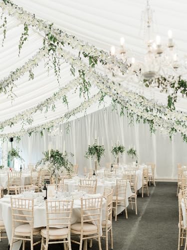 2PCS Cream Wisteria Hanging Flowers, 2.95ft Wisteria Garland with 5 Branches Realistic Silk Hanging Flowers for Decoration, Wedding Arch, Party Backdrop, and Home Wall Decor - color: Cream