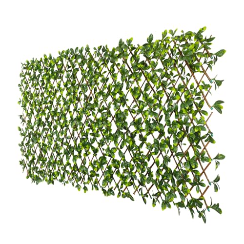 Patio Paradise 1PC Artificial Ivy Expandable Privacy Fence Screen Faux Greenery Wall Green Vines Leaf Hedge Outdoor Lattice Panels Covering for Apartment Balcony Deck Porch Backyard, Single-Side - color: Ficus Leaves