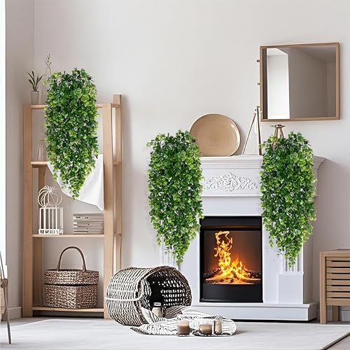Waipfaru 4Pcs Fake Hanging Plants 2.7ft Fake Plants Eucalyptus Leaves UV Resistant Fake Vines Ivy Artificial Plants Outdoor Faux Plants Indoor Bedroom Living Room Boho Wall Porch Shelf Decor - color: Photos Ivy Vines, size: 4Pcs Plants