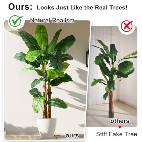 Artificial Banana Tree 7.2ft, Faux Tropical Palm Tree Plant with Realistic Leaves, Low Maintenance Indoor Outdoor Decor for Home Office Porch, in Nursery Pot - size: 7ft 2in