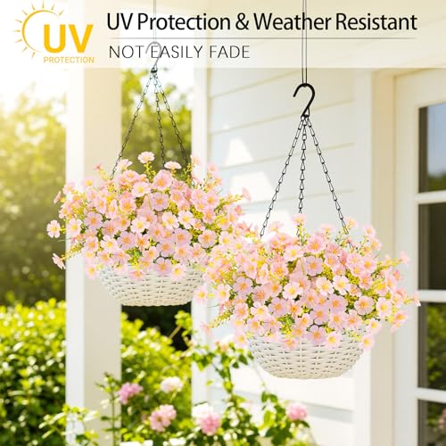 MACTING Artificial Flowers for Outdoors 12 Bundles UV Resistant Fake Flowers No Fade Faux Outdoor Plants for Indoor Outside Planters Garden Porch Yard Window Home Summer Decorations(Pink) - color: Pink, size: 12PCS
