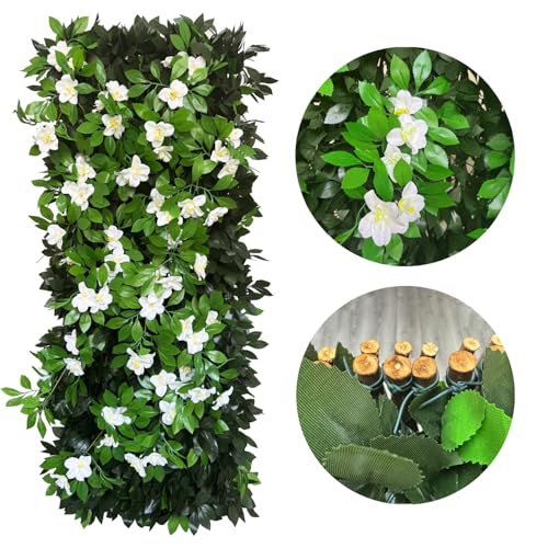 Sumery Expandable Fence Privacy Screen for Balcony Patio Outdoor,Decorative Faux Ivy Fencing Panel,Artificial Hedges (Single Sided Leaves) (1, Branches -White Fowers) - color: Branches -White Fowers