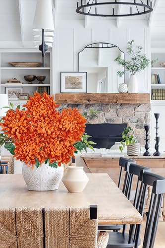 Briful 6 Pcs Burnt Orange Artificial Mums for Outdoors Fall – 25.6’’ Long Stem Faux Chrysanthemums, Large 6’’ Silk Fall Flowers for Wedding Bouquets, Centerpieces, Porch Décor, Indoor Home Decoration - color: Burnt Orange