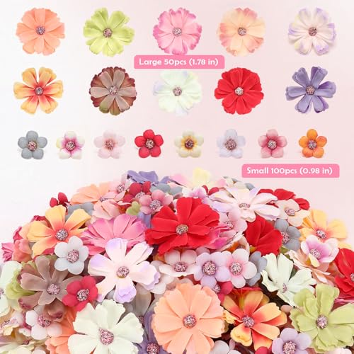 150pcs Faux Flower Heads,Mini Fake Heads Flowers,Small Silk Daisy Flowers Artificial for DIY Wedding Birthday Party Wreath Decoration