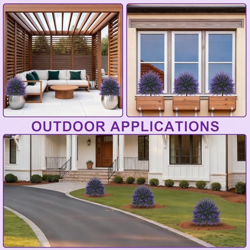 Artificial Lavender Topiary for Outdoors 4 Set of 16'' UV Resistant Evergreen Fake Shrubs Bushes with Ground Spike Topiary Ball Faux Plants for Outdoor Indoor Front Porch Garden - color: 4pcs Lavender