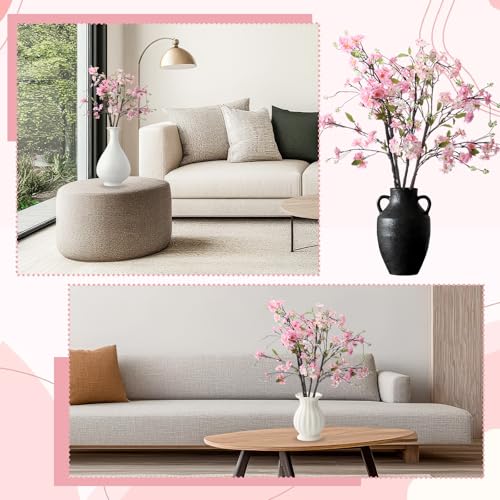 Giegxin 35in Pink Artificial Cherry Blossom Branches Fake Spring Faux Cherry Blossom Branch Intertwined with Green Budding Long Stem 3 Pcs for Vase Floral Arrangement Wedding Party Spring Decoration - color: Pink, size: 35 Inch, style: Cherry Blossom Bran