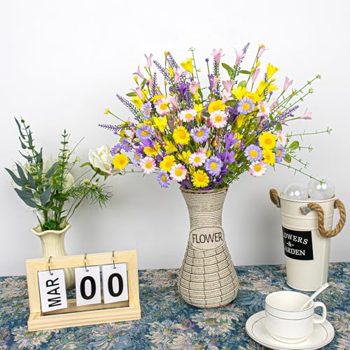 JINGHONG Artificial Spring Flowers 12 Pack Floral Picks 17” Flower Stems with Forsythia and Green Leaves for Spring Summer Flower Arrangements Centerpieces Indoor Outdoor Decorations
